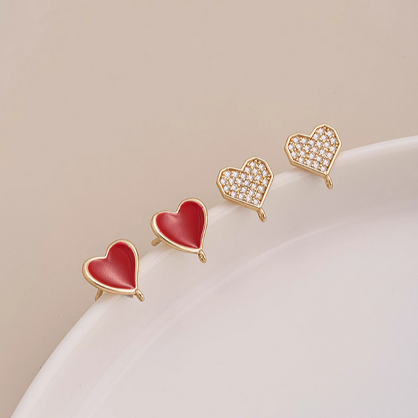 1 Pair Brass 14K Gilded Zircon/Dispensing Heart Earring Studs