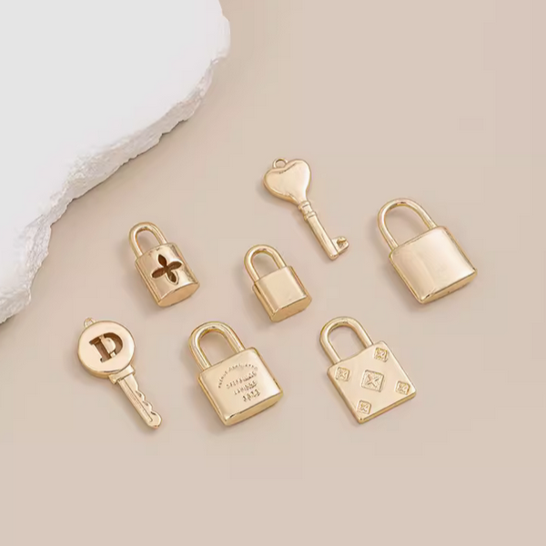 Brass Lock & Key Pendant 14K Gilded Metal Charms