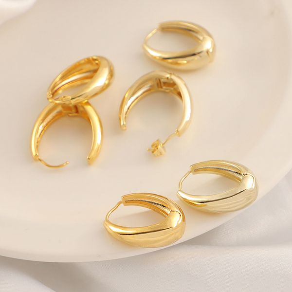 1 Pair Brass 14K Electroplated Ellipse Earring Hoops