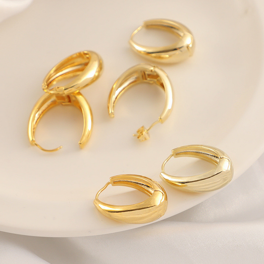 1 Pair Brass 14K Electroplated Ellipse Earring Hoops