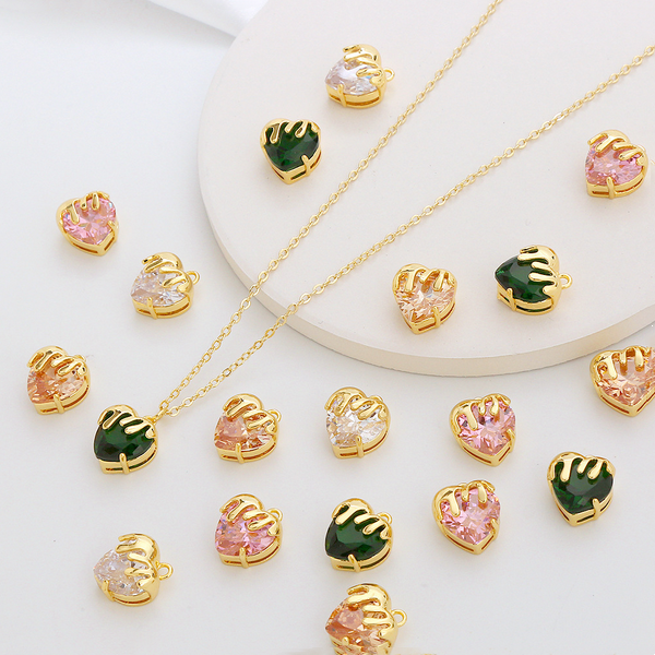 Brass Gilded Color Preservation Zircon Heart Pendant
