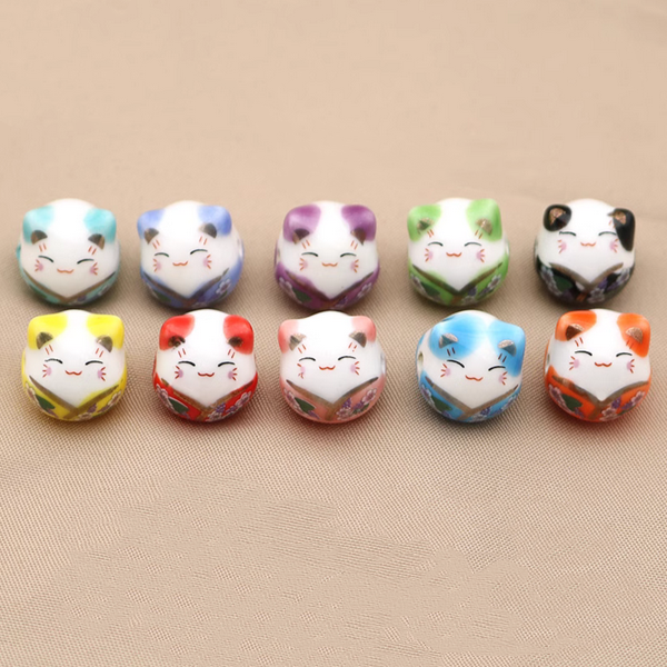 Ceramics Glazed Beads Cats Wealth Attract Symbol Charms Pendant