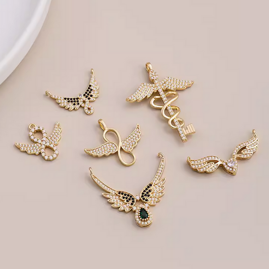 Brass Zirconic Angel Wings Pendant Charms