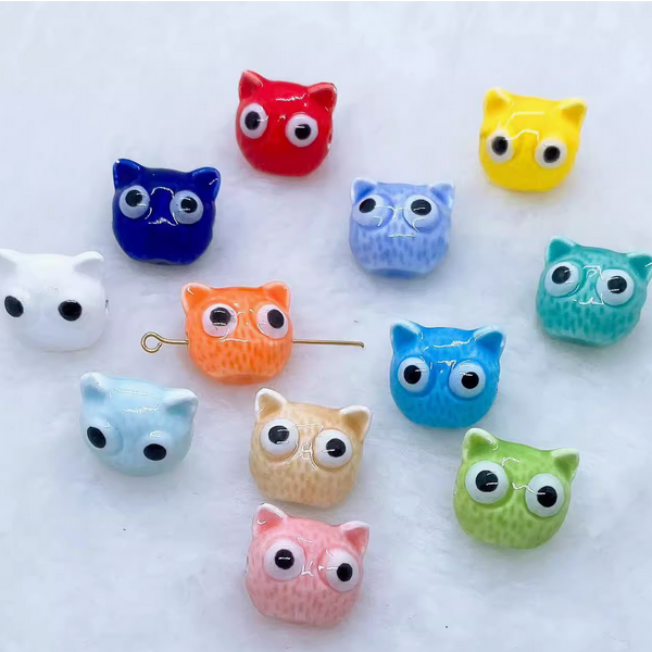 5pcs Ceramics Glazed Cats Handcrafts DIY Jewelry Beads Spare Pendant
