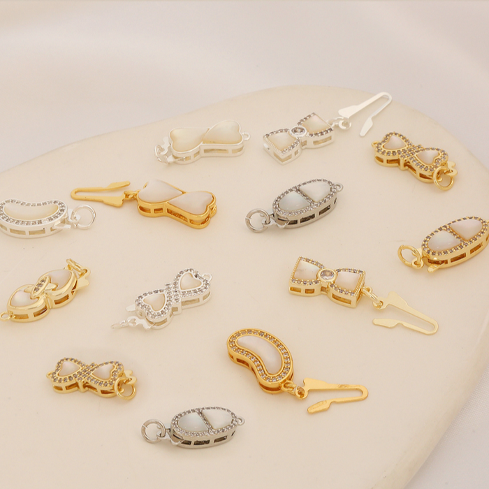 Brass Gilded Shell Insert Box Clasp Bow Beans Shape