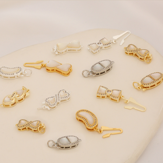 Brass Gilded Shell Insert Box Clasp Bow Beans Shape