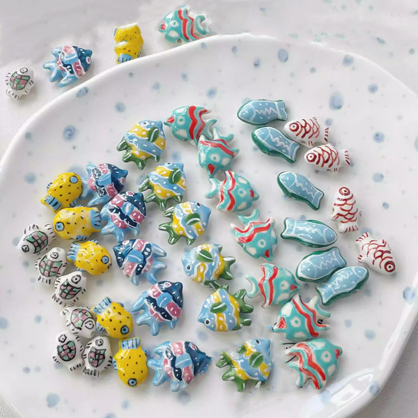 Ceramics Glazed Tropical Fish Colorful Charms Handmaking Pendants