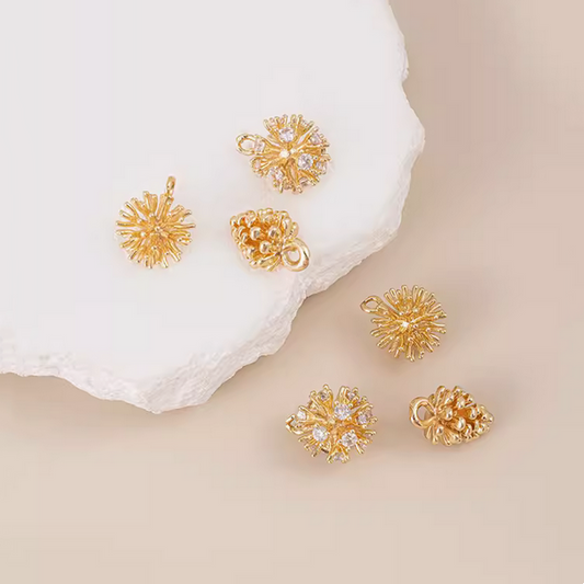 Brass Gold Plated Zirconic Pinecone Charms