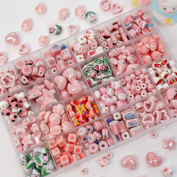 Pink Ceramics Glazed Charms DIY Beads Spacer Pendant Porcelain