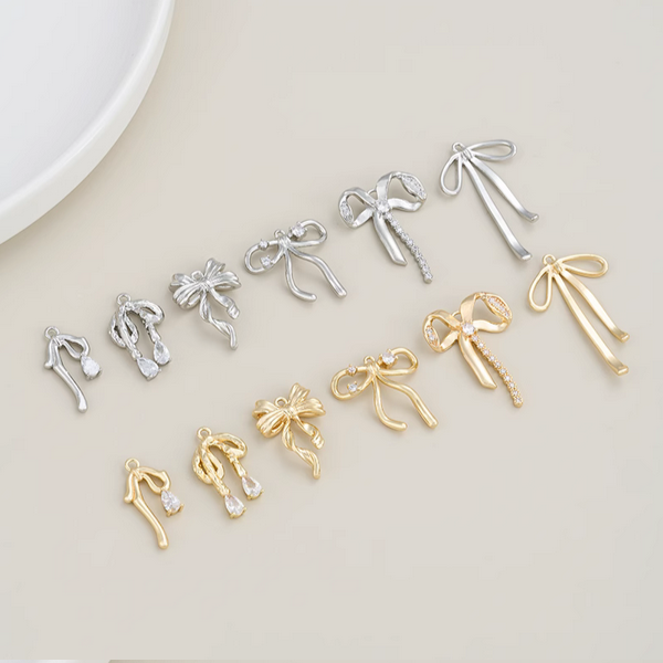 Brass Electroplated Zircon Bow Pendant