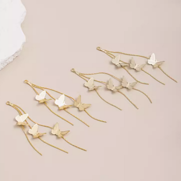 Brass 14K Gilded Tassel Butterfly Earring Pendants