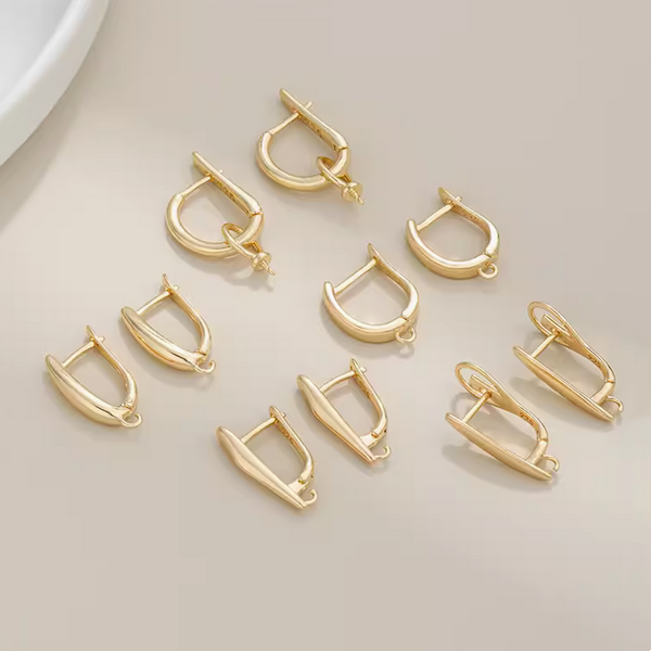 1 Pair Brass 14K Gold Plated Earring Hoops Irregualer Rings