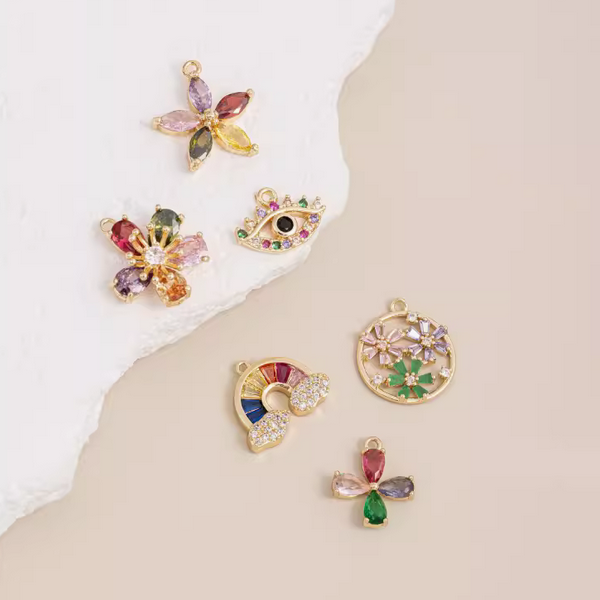 Brass 14K Plated Colorful Zircon Pendants