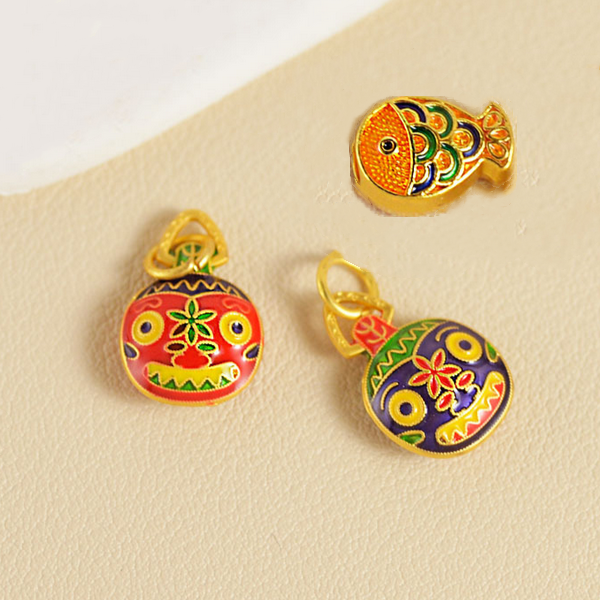 Alloy Gold Plated Enamel Dispensing Cute Fish and Good Monster Pendant