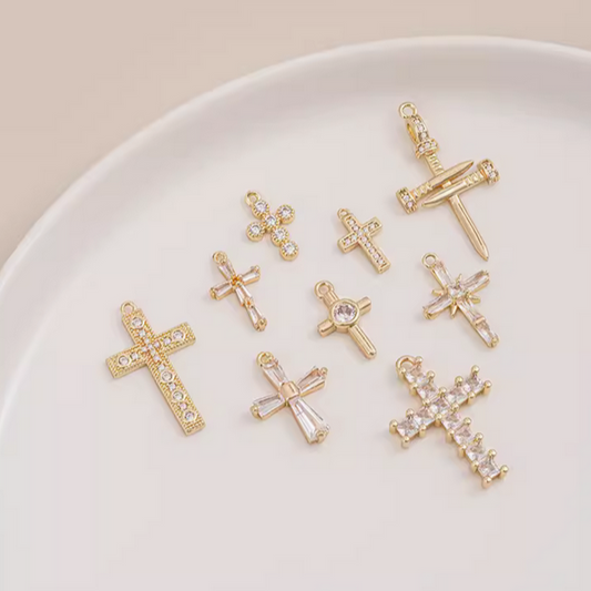 Brass Gilded Zircon Various Cross Design Pendants