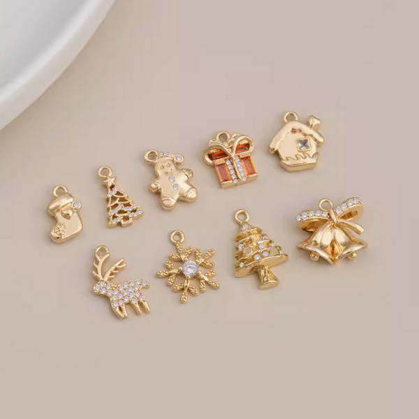 Brass Gilded Zircon Christmas Theme Pendant Pieces