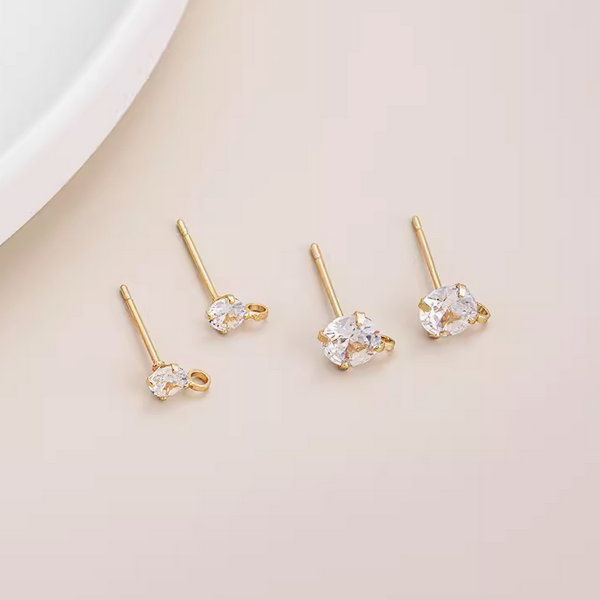 1 Pairs Brass Zircon Earrings Base Stud