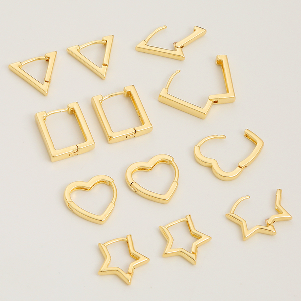 1 Pair Brass Plain 14K Gilded Geometry Earring Hoops