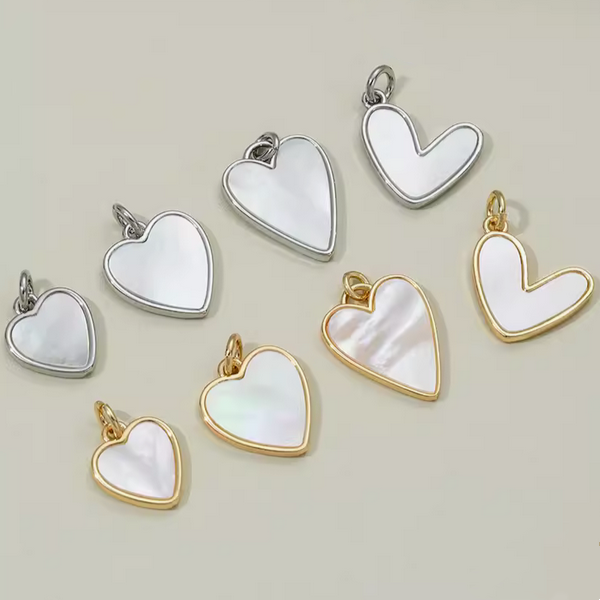 Brass Electroplated White Shell Heart Shape Pendants