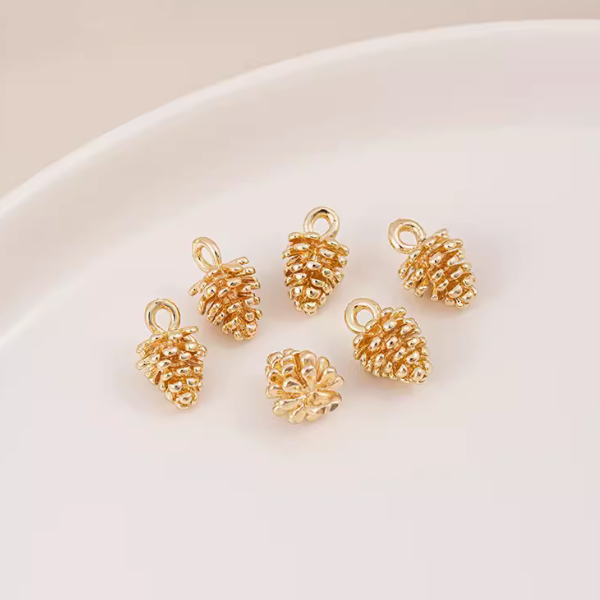 Brass Gold Plated Zirconic Pinecone Charms