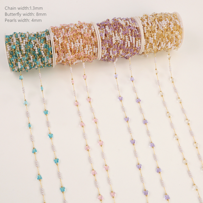 Artificial Crystal Butterfly and Pearls Chains Jewelry Making Material