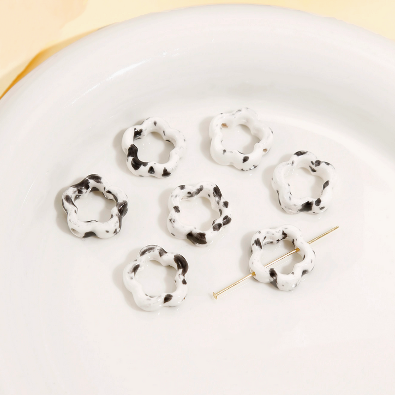 Ceramics Glazed Enwrap Rings Handcrafts Hollow Flower Heart Spacer