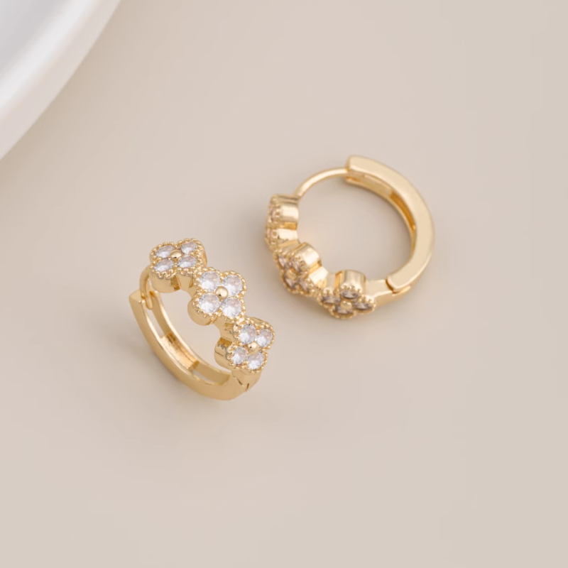 1 Pairs Classic Hoops Brass Zircon Earring Woman Girls Charms