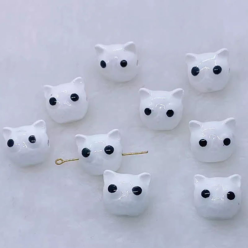5pcs Ceramics Glazed Cats Handcrafts DIY Jewelry Beads Spare Pendant