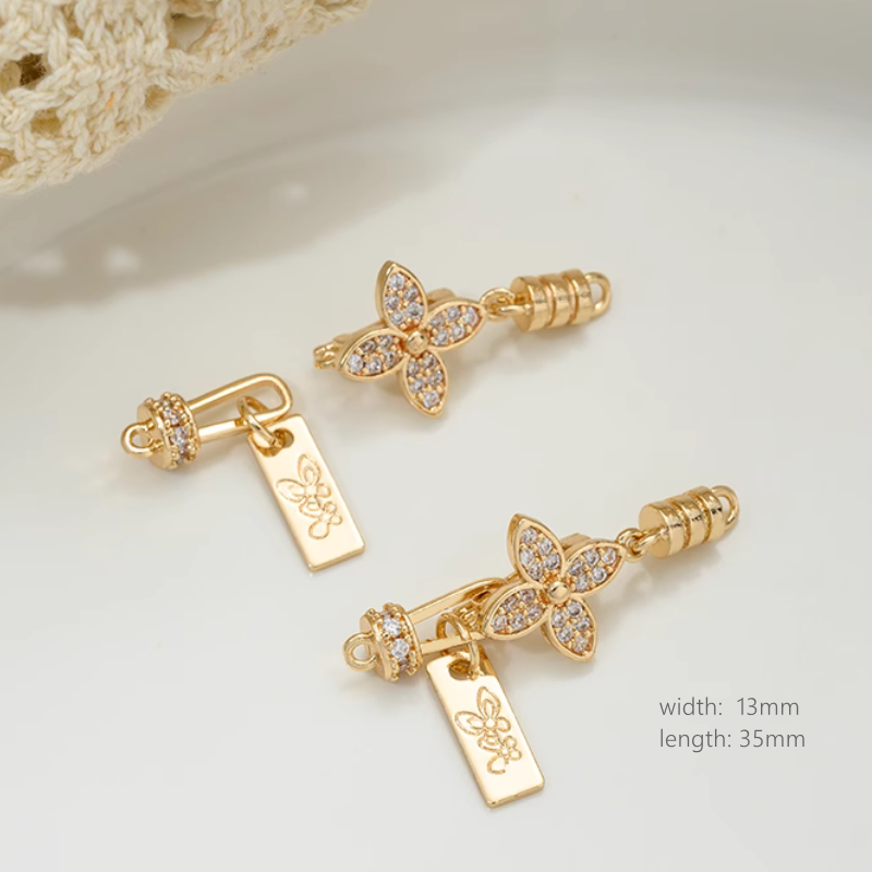 Brass Flower Spring Clasp 14K Plated Zircon Jewelry Connector