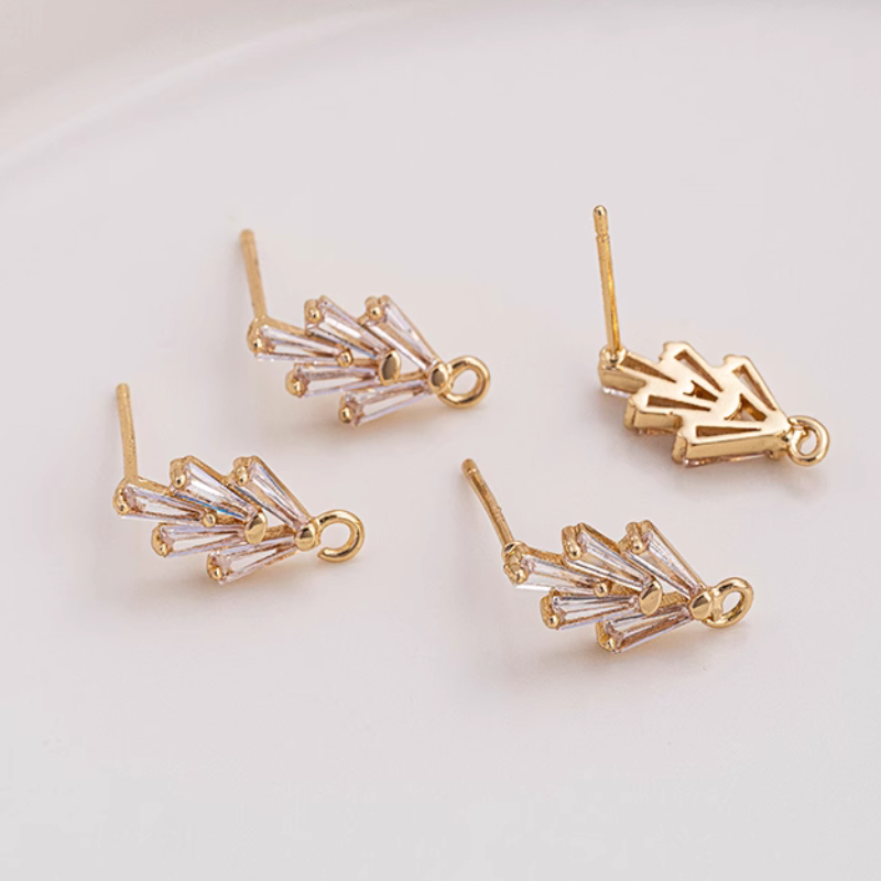 1 Pairs Brass 14K Plated Zirconic Column Earring Stud