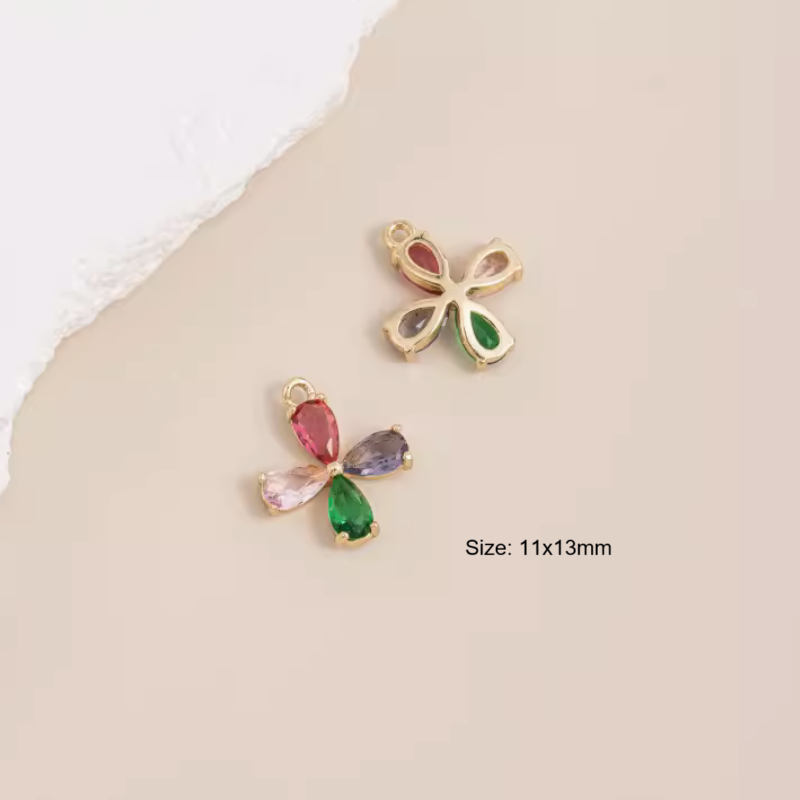 Brass 14K Plated Colorful Zircon Pendants