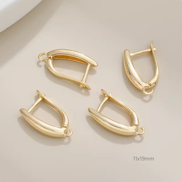 1 Pair Brass 14K Gold Plated Earring Hoops Irregualer Rings