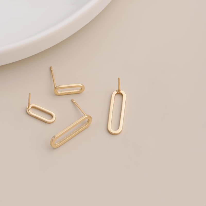 1 Pairs Brass Gilded Oval Earring Studs New Fashion Jewelry Handmaking