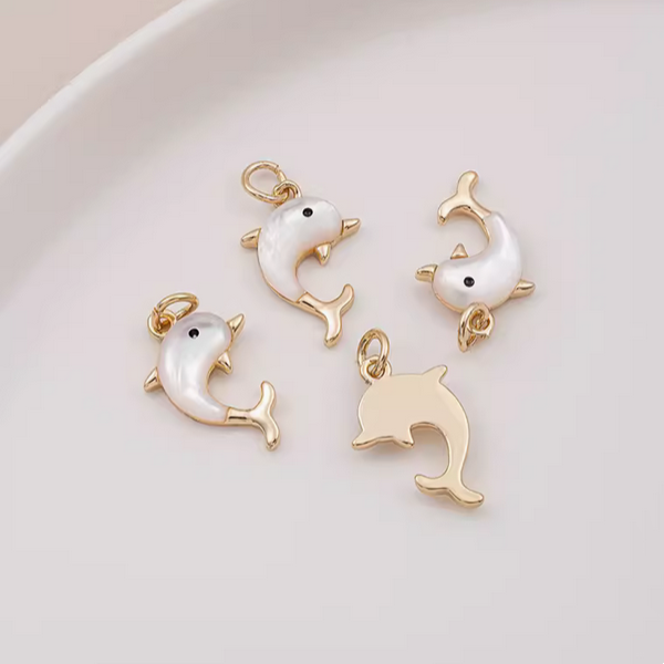 Brass + Shell Small Dolphin Pendant Color Preservation