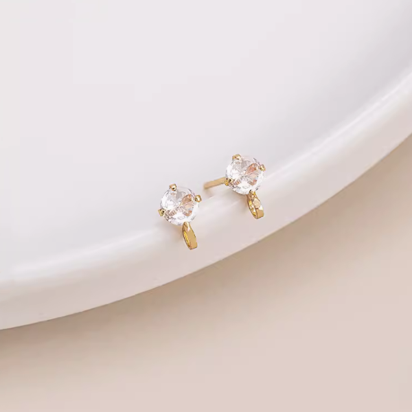 1 Pairs Brass Zircon Earrings Base Stud
