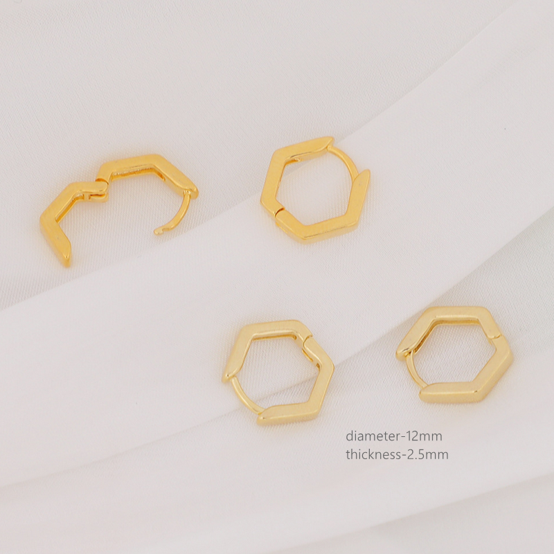 1 Pair Brass 14K Plated Plain Surface Hexagon Earring Hoops