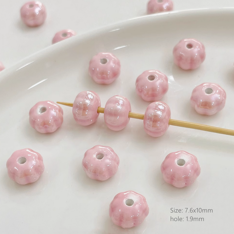 Pink Ceramics Glazed Charms DIY Beads Spacer Pendant Porcelain