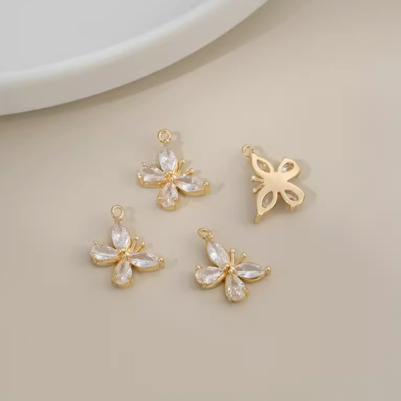 Brass Gold Plated Zirconic Butterfly Pendant Charms
