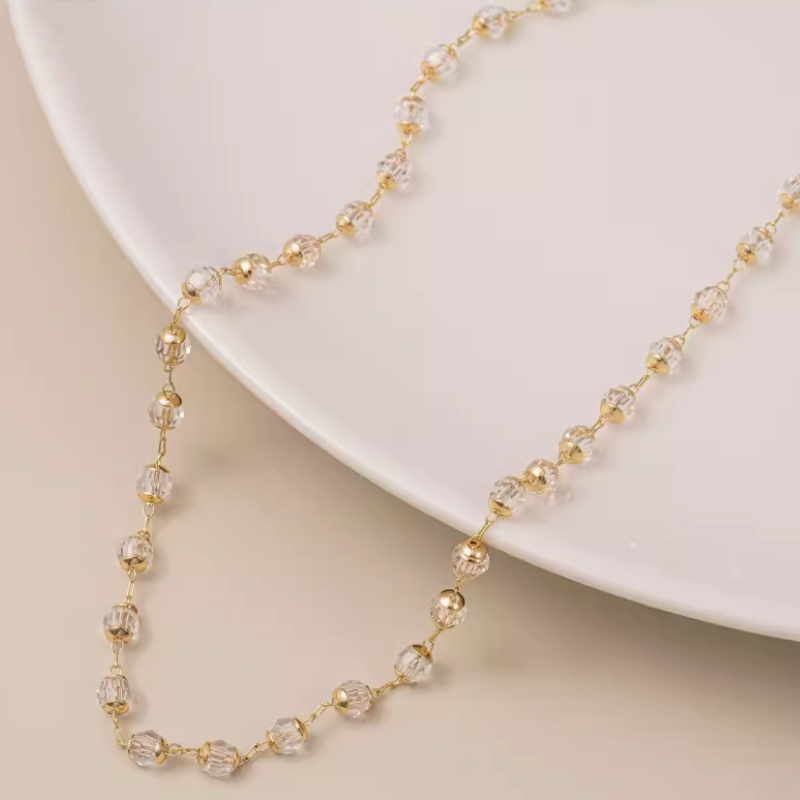 Brass Zircon Faceted Beads Chains Necklace Bracelet Chain