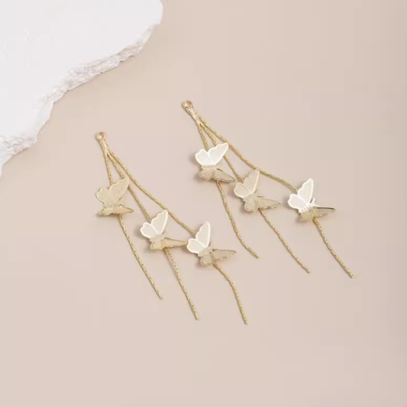 Brass 14K Gilded Tassel Butterfly Earring Pendants