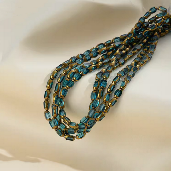 50pcs Glass Ellipse Beads With Gold Plated Edge