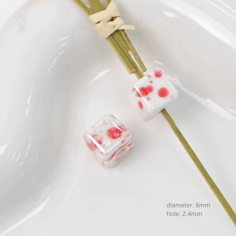 Pink Ceramics Glazed Charms DIY Beads Spacer Pendant Porcelain