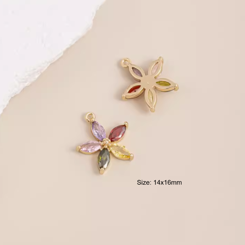 Brass 14K Plated Colorful Zircon Pendants