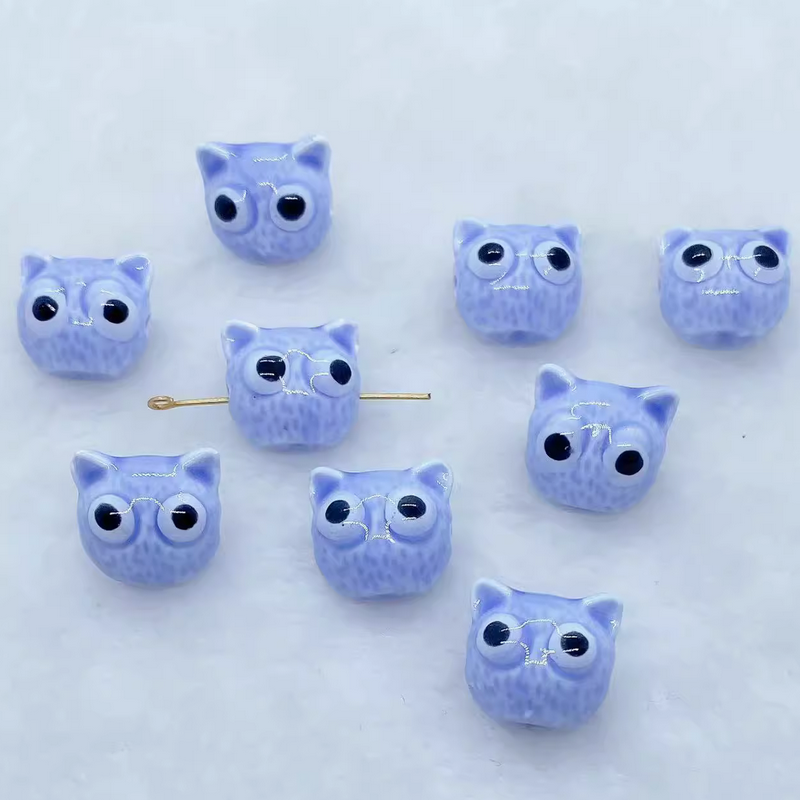 5pcs Ceramics Glazed Cats Handcrafts DIY Jewelry Beads Spare Pendant