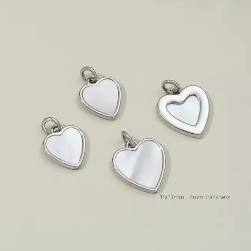 Brass Electroplated White Shell Heart Shape Pendants