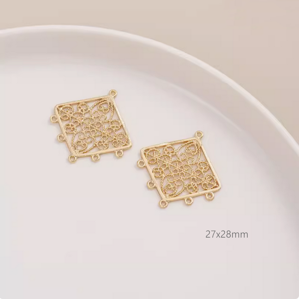 1 Pair Brass 14K Plated Earring Pendants-Multiple Holes