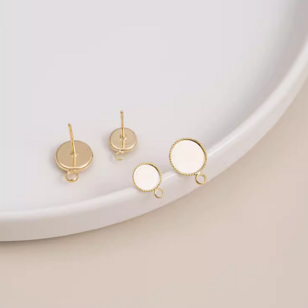 1 Pair Brass Earring Plate Base and Cat's Eye Beads Style