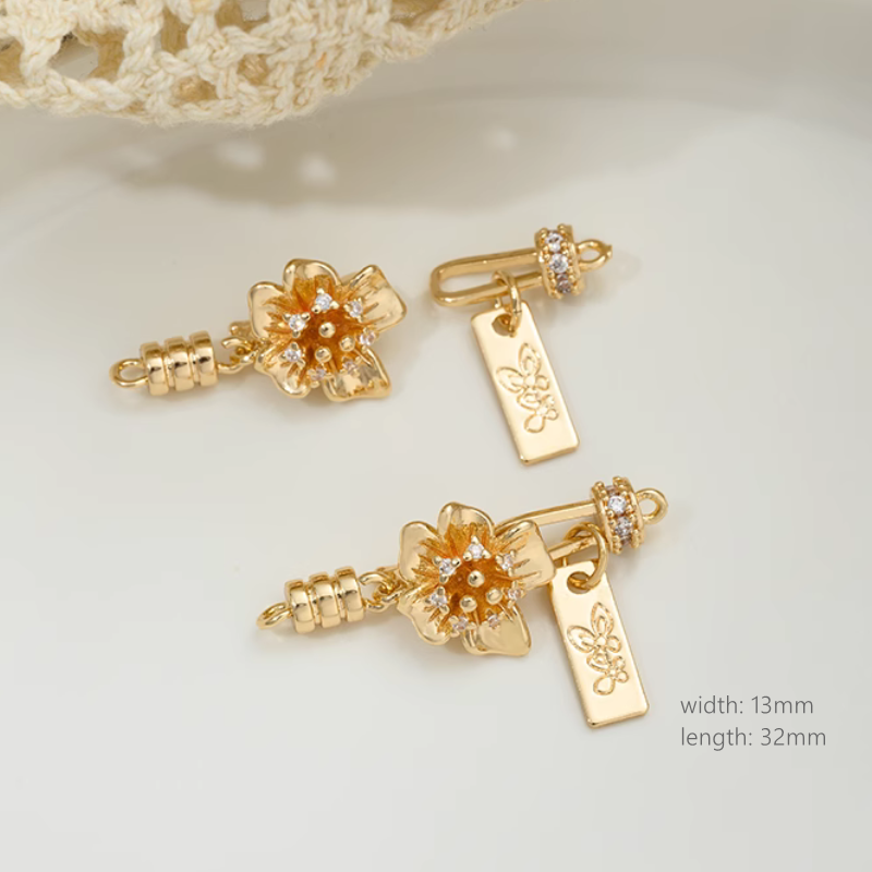 Brass Flower Spring Clasp 14K Plated Zircon Jewelry Connector