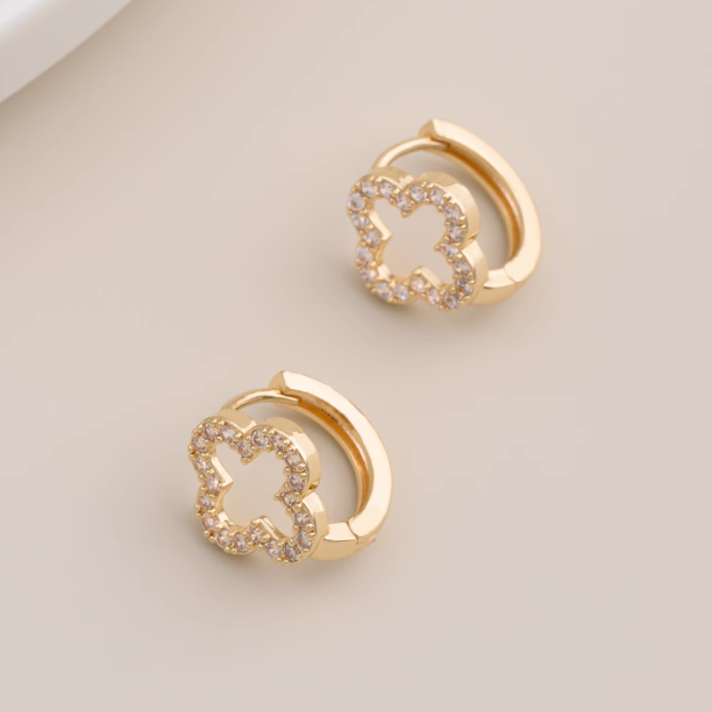 1 Pairs Classic Hoops Brass Zircon Earring Woman Girls Charms