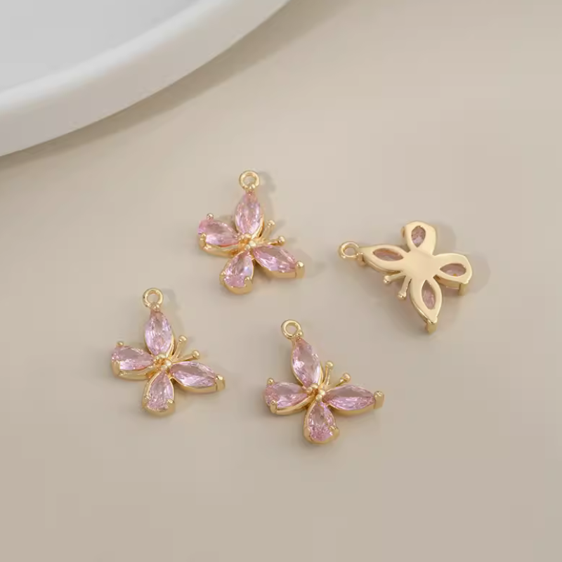 Brass Gold Plated Zirconic Butterfly Pendant Charms